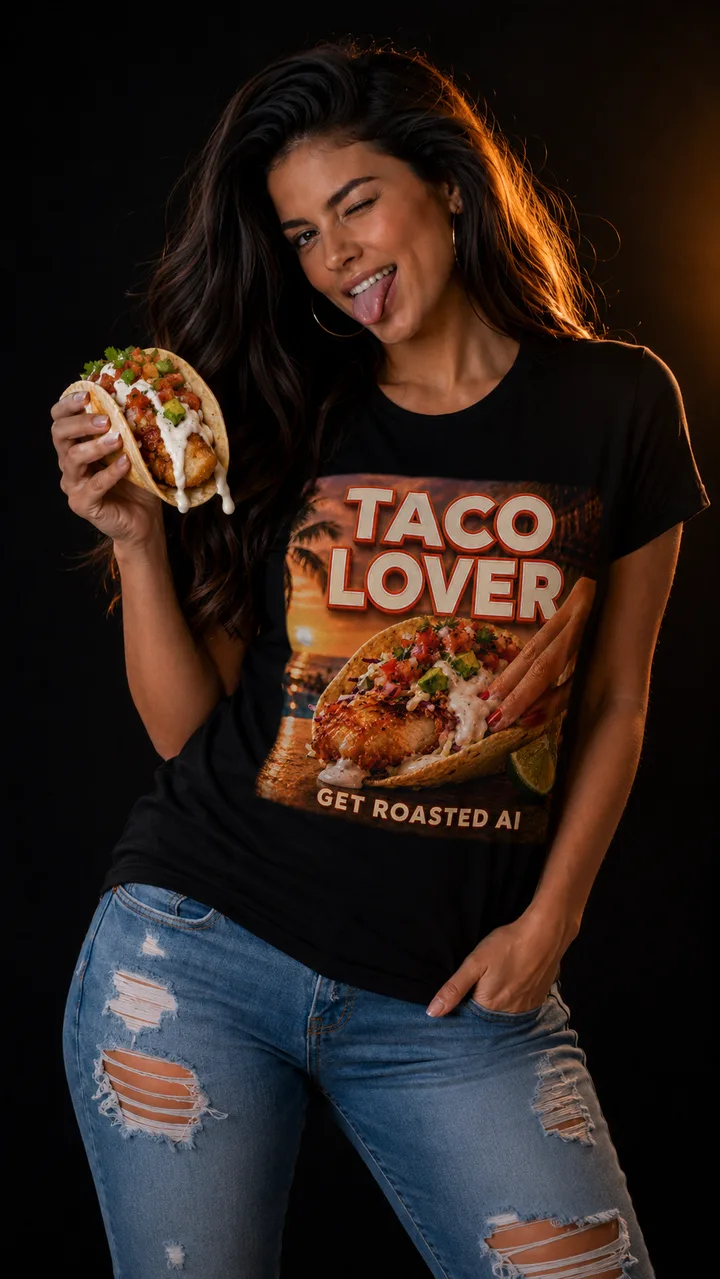 Taco Lover tee, modeled